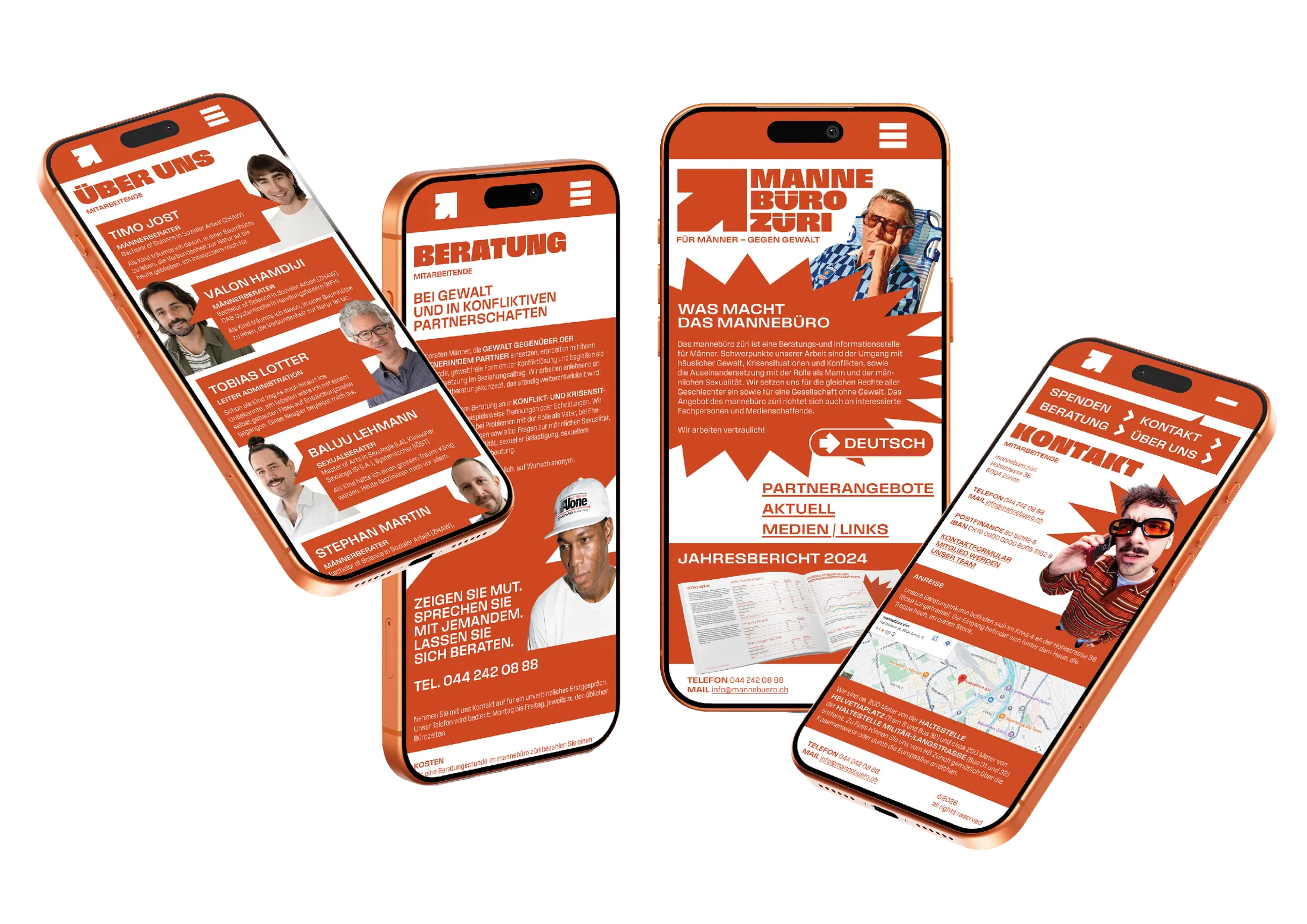 Website des Mannebüro Züri auf Smartphone und Laptop