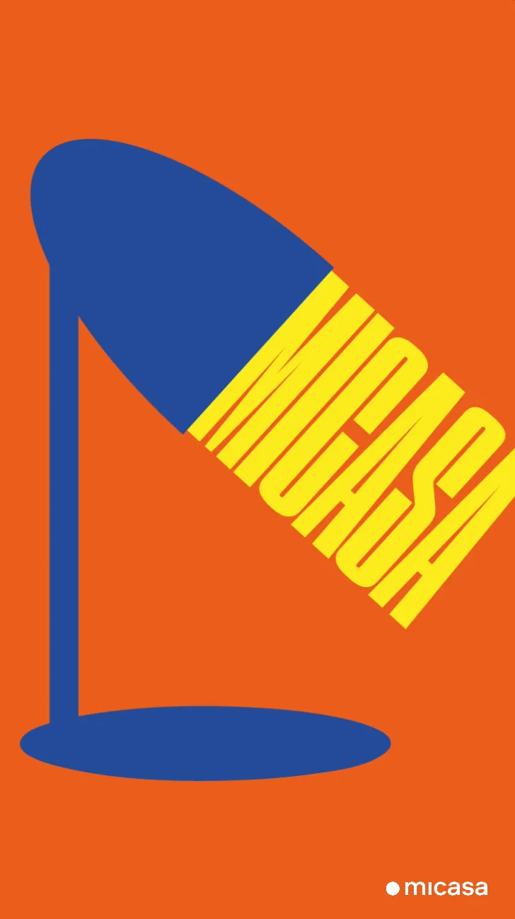 Plakat in Orange mit Leuchte und Schriftzug